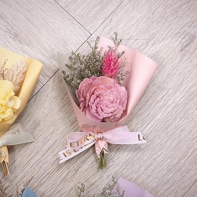 【KIRA與花花藝】Best wishes迷你小花束金莎禮盒/牛皮色款/浪漫粉(乾燥花/生日禮物/情人節禮物/交換禮物)