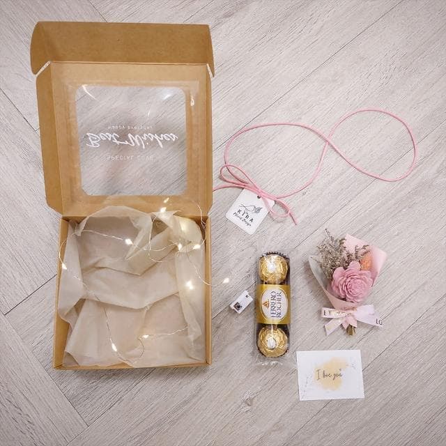 【KIRA與花花藝】Best wishes迷你小花束金莎禮盒/牛皮色款/浪漫粉(乾燥花/生日禮物/情人節禮物/交換禮物)