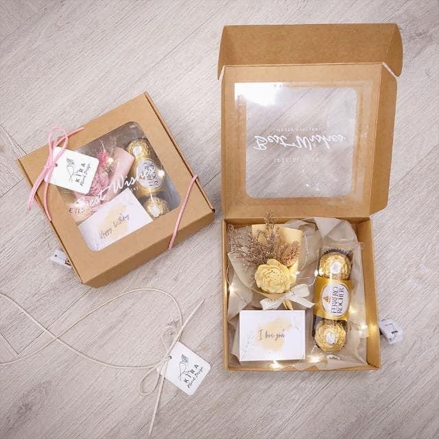 【KIRA與花花藝】Best wishes迷你小花束金莎禮盒/牛皮色款/浪漫粉(乾燥花/生日禮物/情人節禮物/交換禮物)