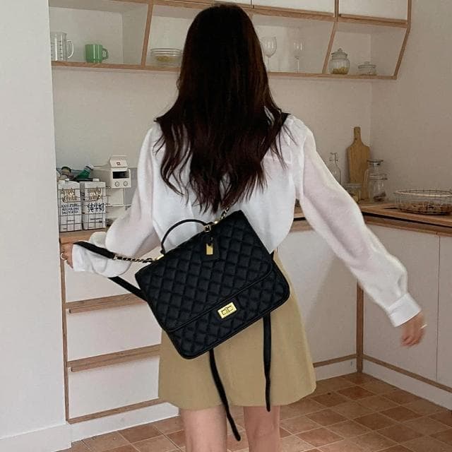 【LEESA】魚子醬\鏈條包\小眾設計\大容量包包\後背包\小香風包包\黑色包包\菱格包\精品包包\女生禮物