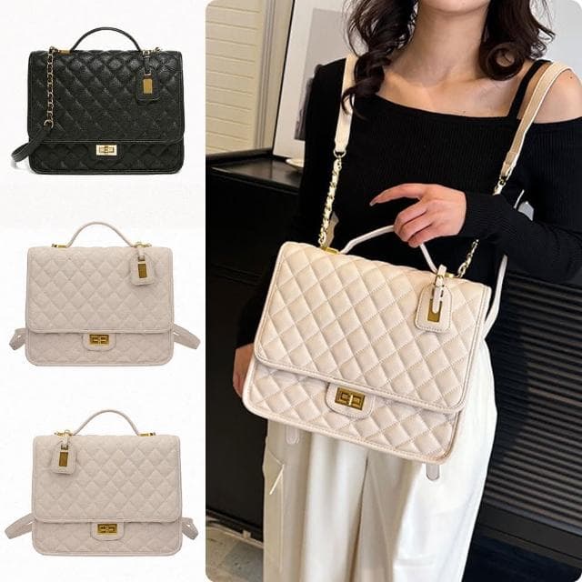 【LEESA】鏈條包\後背包\小香風包包\黑色包包\菱格包\魚子醬小眾設計\大容量包包\精品包包\女生禮物