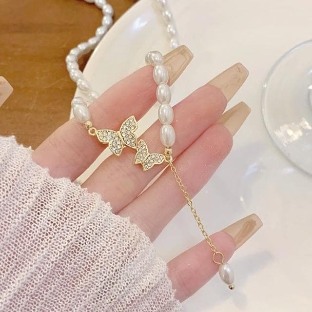 【LEESA】珍珠項鍊\純銀項鍊\蝴蝶項鍊\流蘇\in項鍊\巴洛克珍珠項鍊\鎖骨鏈\女生禮物\生日禮物\送禮