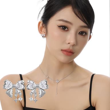 【KEDDY】女生-純銀耳環-蝴蝶結耳環-可愛耳環-日系耳環-韓國耳環-鋯石耳環-生日禮物-垂墜耳環-送女友送閨蜜