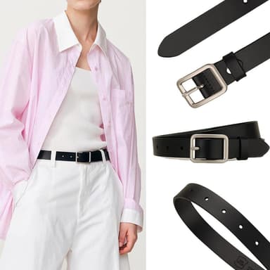 【LEESA】真皮皮帶\腰帶\皮帶\褲帶\真皮皮帶\中性腰帶\方扣皮帶\銀扣腰帶\韓國皮帶\牛皮皮帶\女皮帶\黑色皮帶\高級感\生日禮物