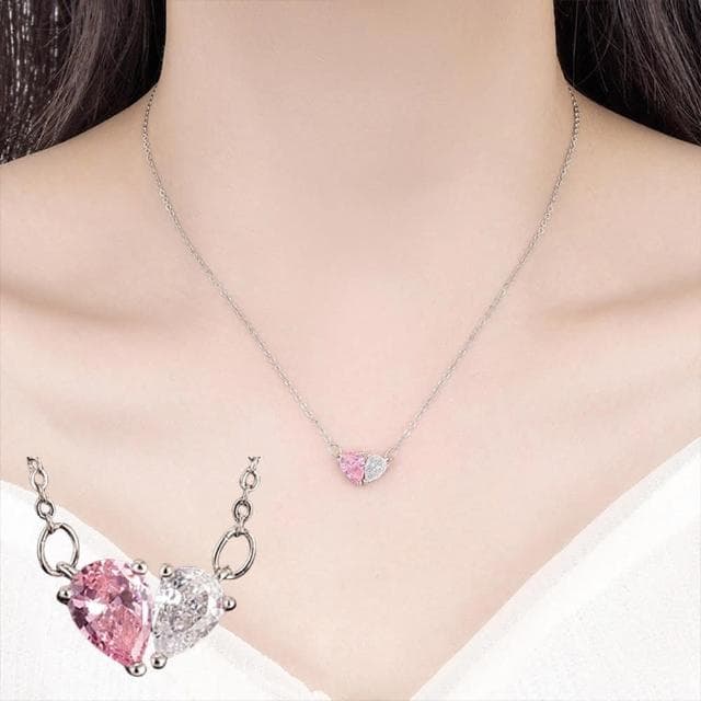 【KT DADA】鎖骨鍊 高級感 甜美項鍊 生日禮物 可愛項鍊 閨蜜項鍊 禮物 項鍊 銀飾 鋯石項鍊 純銀項鍊 拼接項鍊 愛心項鍊 粉色項鍊