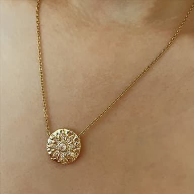 【CReAM】Yedda歐美吊牌太陽花月亮鑲鑽女項鍊鍍18K金色(生日 禮物 送禮 禮盒)