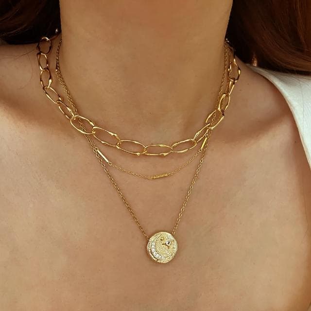 【CReAM】Yedda歐美吊牌太陽花月亮鑲鑽女項鍊鍍18K金色(生日 禮物 送禮 禮盒)