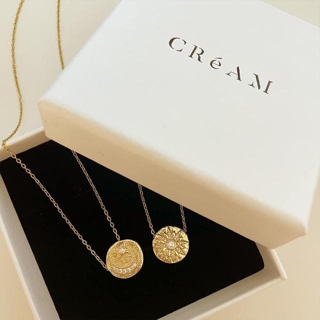 【CReAM】Yedda歐美吊牌太陽花月亮鑲鑽女項鍊鍍18K金色(生日 禮物 送禮 禮盒)