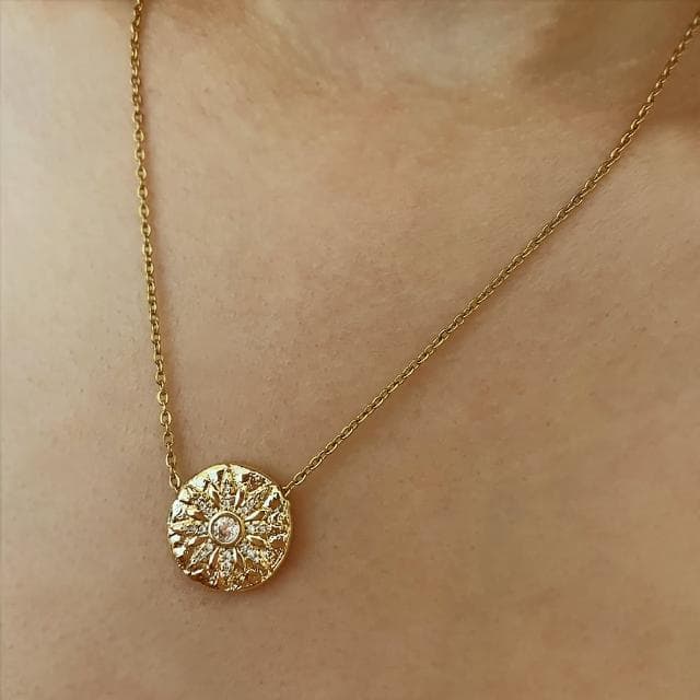 【CReAM】Yedda歐美吊牌太陽花月亮鑲鑽女項鍊鍍18K金色(生日 禮物 送禮 禮盒)