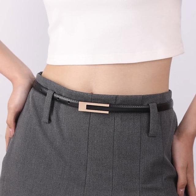 【KT DADA】女腰帶 黑色皮帶 百搭腰帶 優雅皮帶 高級款 精品腰帶 女生禮物 褲帶 腰帶 細皮帶 韓國腰帶 復古皮帶 小皮帶