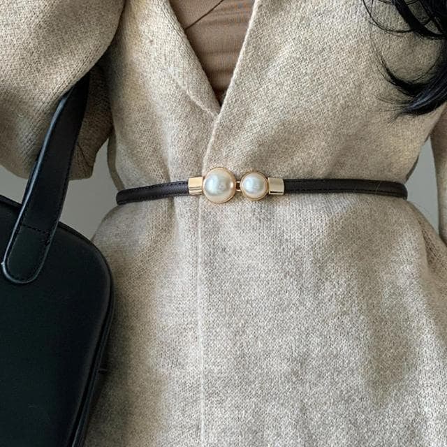 【LEESA】細皮帶\韓國腰帶\復古皮帶\小皮帶\女腰帶\黑色皮帶\百搭腰帶\優雅皮帶\高級款\精品腰帶\女生禮物