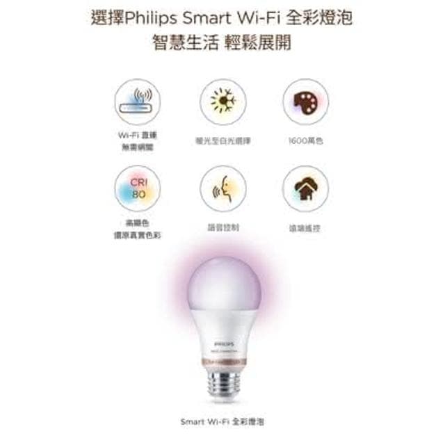 【Philips 飛利浦】飛利浦 Wi-Fi WiZ 智慧照明 8w  新版 全彩燈泡 LED電燈泡 智能燈泡 燈泡(一組4入)