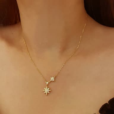【CReAM】Faithe純銀鍍18K金色銀色 星星八芒星鑽飾亮鑽女項鍊(生日 禮物 送禮 禮盒)