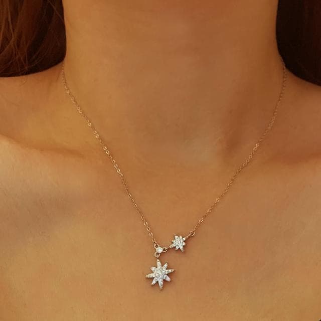 【CReAM】Faithe純銀鍍18K金色銀色 星星八芒星鑽飾亮鑽女項鍊(生日 禮物 送禮 禮盒)