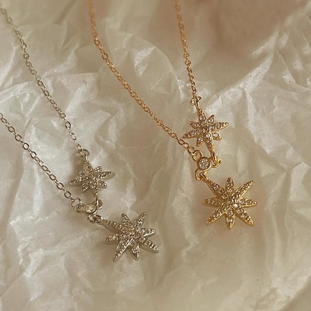 【CReAM】Faithe純銀鍍18K金色銀色 星星八芒星鑽飾亮鑽女項鍊(生日 禮物 送禮 禮盒)