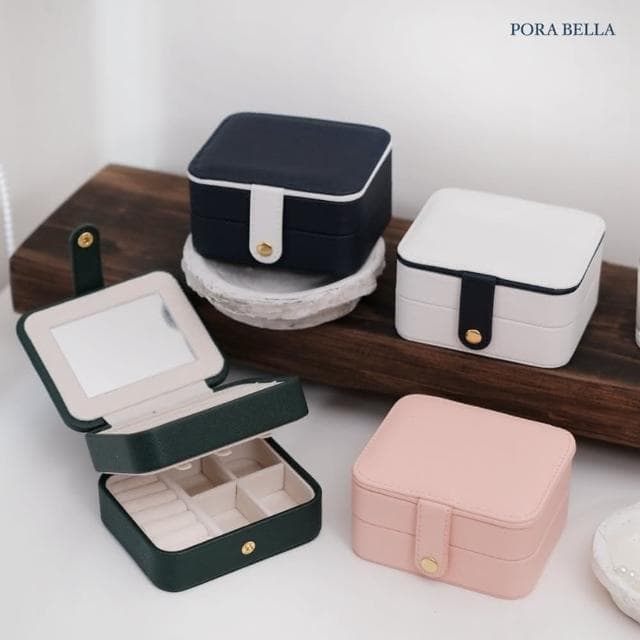【Porabella】新款隨身攜帶雙層質感首飾盒 飾品收納盒 絨布盒飾品盒 飾品戒指項鍊耳環耳夾收納 交換禮物 送女友