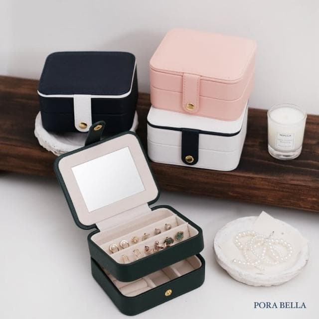 【Porabella】新款隨身攜帶雙層質感首飾盒 飾品收納盒 絨布盒飾品盒 飾品戒指項鍊耳環耳夾收納 交換禮物 送女友