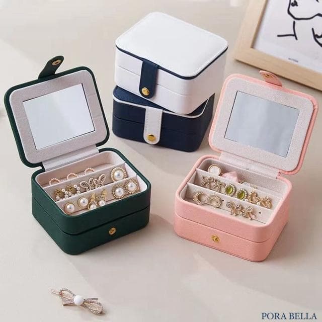 【Porabella】新款隨身攜帶雙層質感首飾盒 飾品收納盒 絨布盒飾品盒 飾品戒指項鍊耳環耳夾收納 交換禮物 送女友