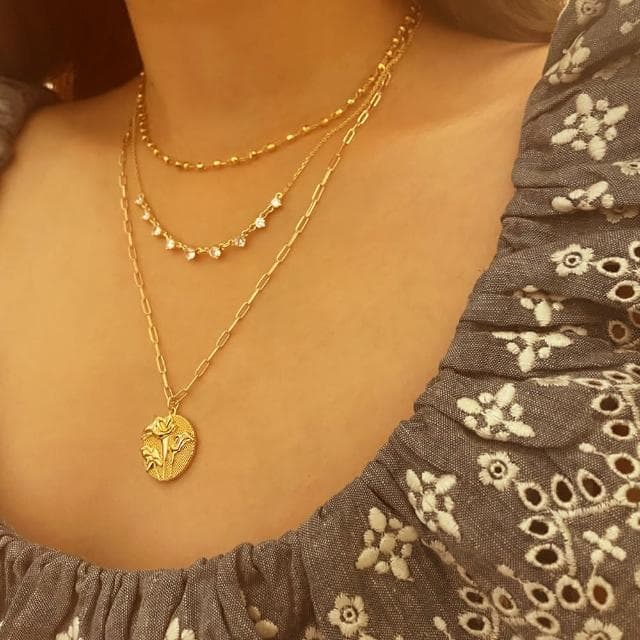 【CReAM】Mira 奢華九鑽亮鑽鋯石流蘇鍍14K金色耀眼女項鍊(生日 禮物 送禮 禮盒)