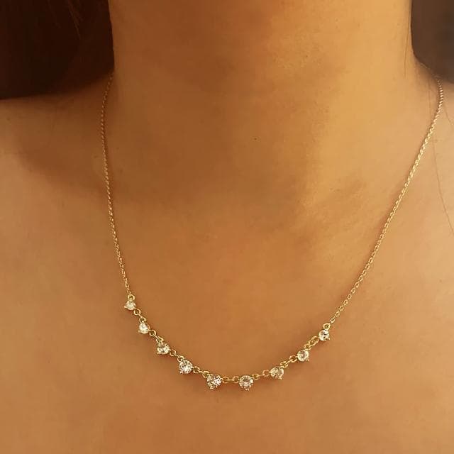 【CReAM】Mira 奢華九鑽亮鑽鋯石流蘇鍍14K金色耀眼女項鍊(生日 禮物 送禮 禮盒)