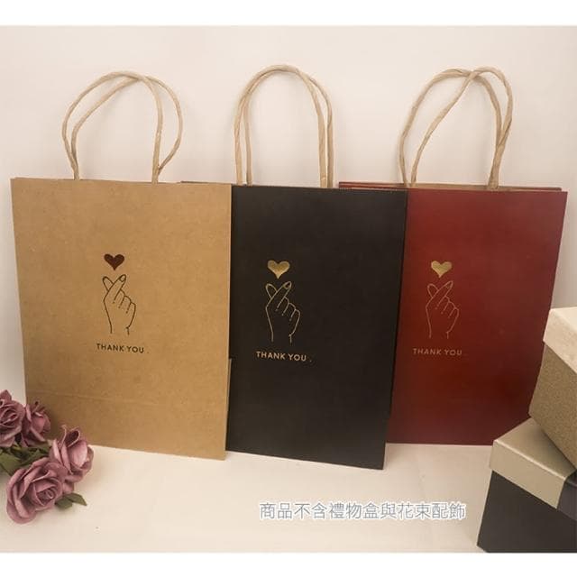 比心牛皮紙袋 GY021(牛皮紙袋 牛皮禮物袋 雙面燙金手比愛心牛皮紙袋 禮品袋 高級感 質感 手提 購物袋 送禮 文具袋 袋子)