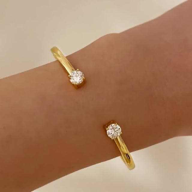【CReAM】Yara黃銅鍍18K金色雙鑽開口亮鑽鋯石女手環(生日 禮物 送禮 禮盒)