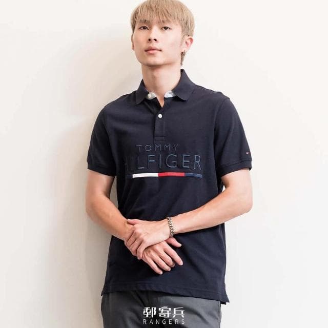 【Tommy Hilfiger】男版 POLO衫 刺繡雙排文字國旗LOGO 短袖 上衣 美國(現貨 禮物 父親節禮物 立領 夏天)