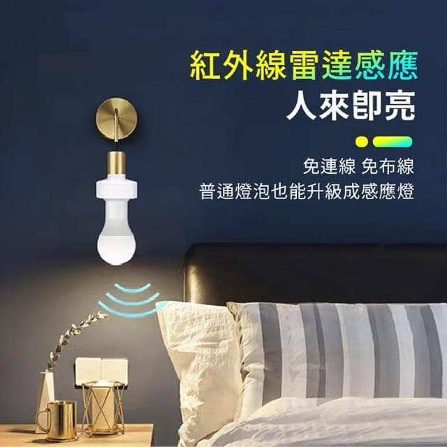 【舒米好物】紅外線感應燈座 雷達感應燈座(人體感應燈 智能 燈座 E27燈泡)