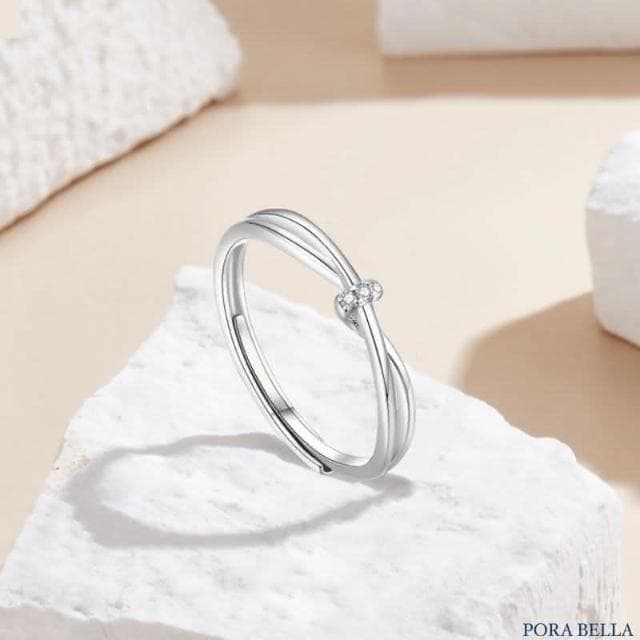 【Porabella】S999純銀鋯石情侶對戒 雙生結戒指 告白禮物 情人節禮物 紀念日禮物 可調開口式戒指 Rings