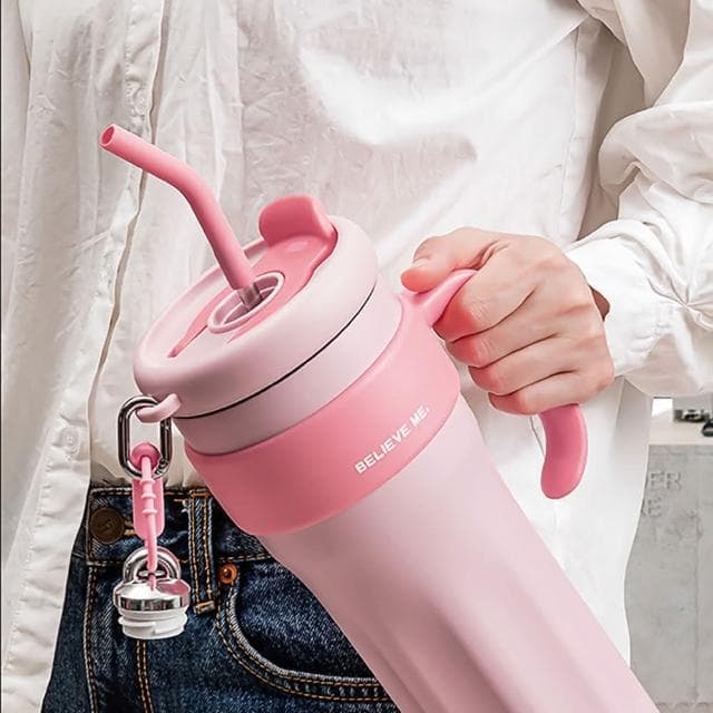 理享家 316不鏽鋼 吸管保溫杯 保溫瓶 1250ml - 黑綠色(大象杯 環保杯 飲料杯 樂扣冰霸隨行 水壺 交換禮物)