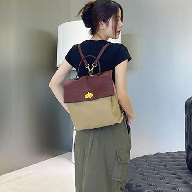 【LEESA】大容量背包\後背包\單肩包\手提包\帆布包\帆布拼接包\包包\多功能包\女生禮物\復古背包