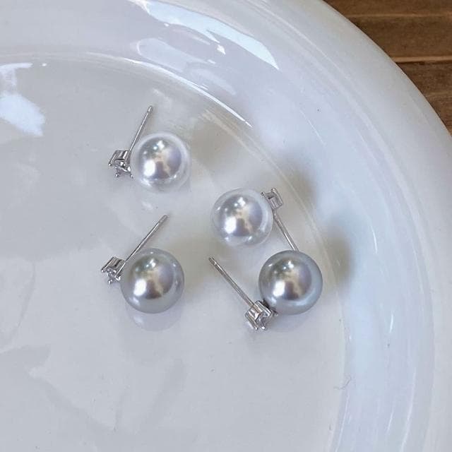 【LEEHER】女生/氣質耳環/溫柔小姐姐系/灰珍珠耳環/送閨蜜/生日禮物/純銀