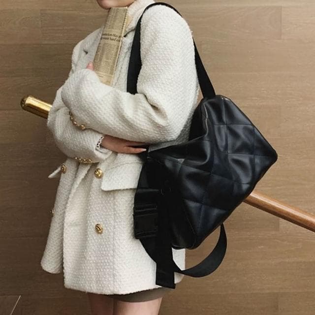 【LEEHER】女包/包包/尼龍側背包/大容量包包/皮革斜背包/菱格側背包/枕頭包/寬背帶斜背包/情侶包/禮物