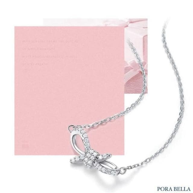 【Porabella】925純銀蝴蝶結項鍊 鋯石項鍊 鑲鑽鎖骨鏈 俏皮少女風 生日禮物 送女友 Necklace