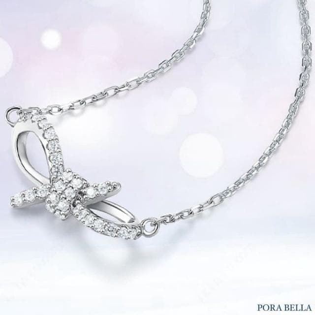 【Porabella】925純銀蝴蝶結項鍊 鋯石項鍊 鑲鑽鎖骨鏈 俏皮少女風 生日禮物 送女友 Necklace