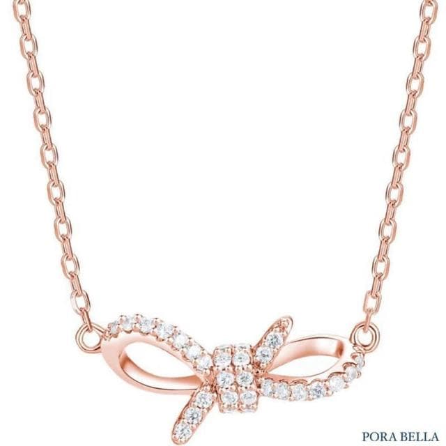 【Porabella】925純銀蝴蝶結項鍊 鋯石項鍊 鑲鑽鎖骨鏈 俏皮少女風 生日禮物 送女友 Necklace
