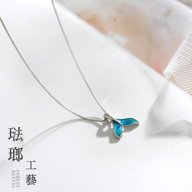 【BONum 博紐】夢幻藍色琺瑯美人魚尾純銀s925項鍊情人節 愛人 禮物 送禮 女朋友 結婚 愛情 見證 戀愛