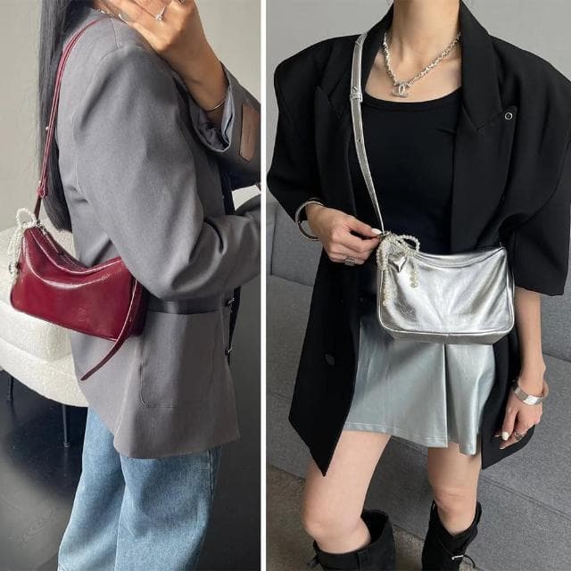 【MoonDy】手提單肩包 真皮枕頭包 牛皮女包 復古包包 肩背包 真皮斜背包 禮物 韓國包包 斜背包 紅色包包 小方包 Y2K