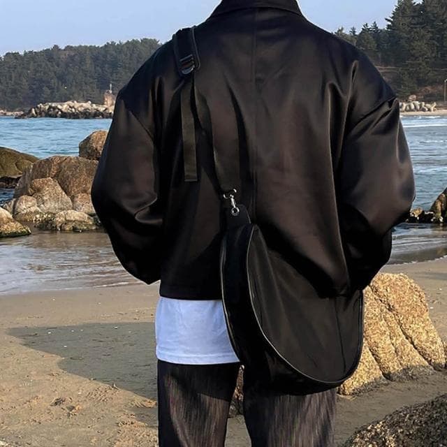 【KT DADA】休閒包包 斜背包 中性包包 馬鞍包 尼龍斜背包 防水包 情侶包包 禮物 包包 韓國包包 黑色包包