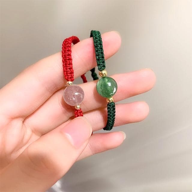 【Lydia】現貨 水晶編織紅繩情侶手鍊-幸運守護草莓晶聖誕節送禮、情人節禮物、生日禮物