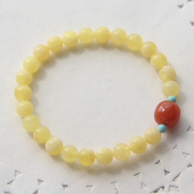 【LEESA】蜜蠟手串\琥珀手環\招財手鍊\黃色手鍊\白花蜜蠟手串\單圈手串\生日禮物\手鍊\手串\手環