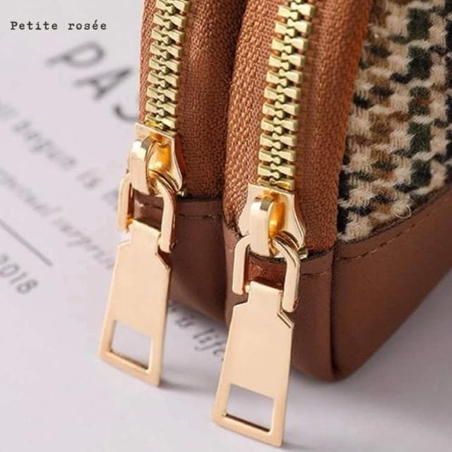 【Petite rosee】女質感時尚專櫃格紋雙拉鍊零錢包鑰匙包卡片夾(朋友女友老婆媽媽母親情人節禮物對包)