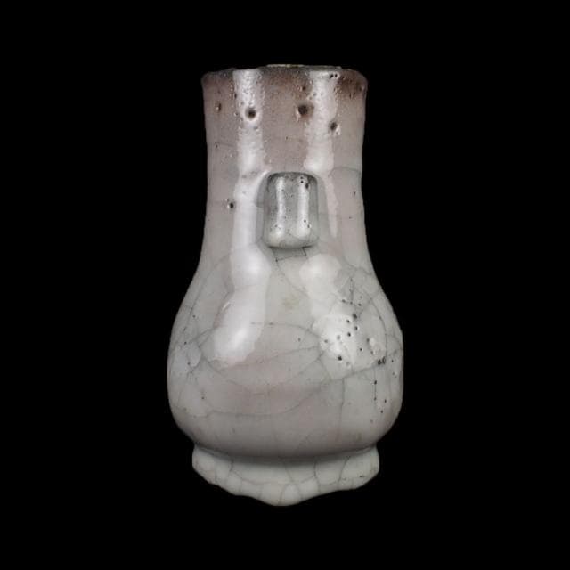 《博古珍藏》宋 哥窯牙白釉貫耳瓶 早期收藏 老件花瓶瓷器 博物館級文物