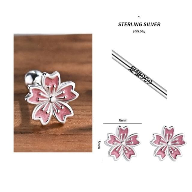 【A&R】S999純銀琺瑯花五片轉珠耳環(招桃花 粉色 鎖珠 螺絲 鎖式 耳扣 抗過敏 生日 情人節 禮物)
