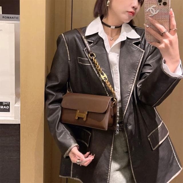 【MoonDy】包包 女包 腋下包 單肩包 斜背包 真皮包包 鍊條小方包 鍊條包 復古腋下包 高級感 老錢風包包 精品包包 禮物