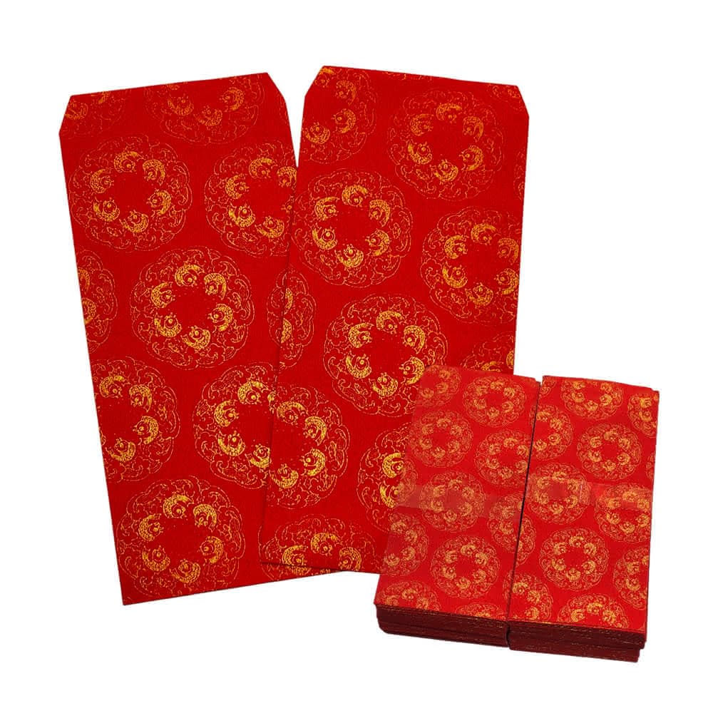 【六分埔禮品】萬年紅金紋魚紋紅包袋-300入(過年新年快樂龍年春節小物婚慶春酒尾牙造型紅包)