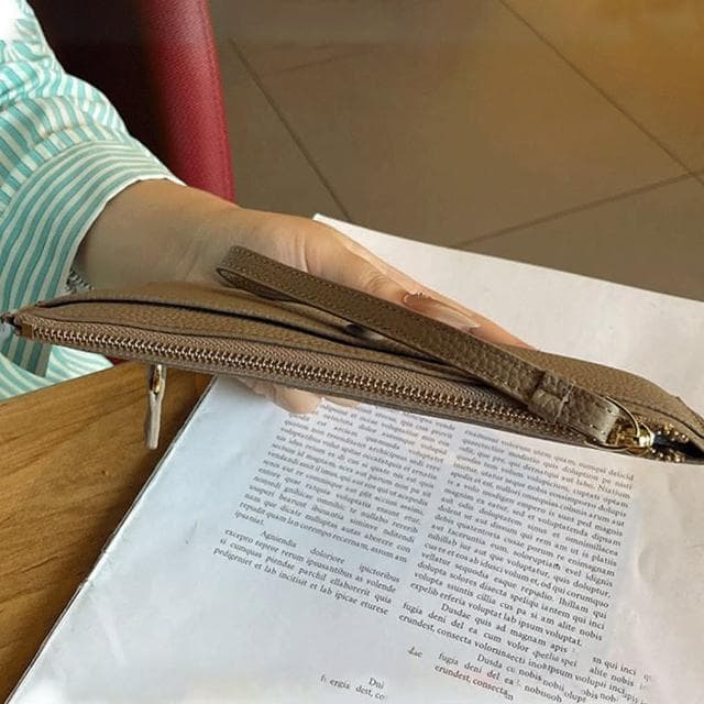 【KT DADA】大容量皮夾 輕便手機包 黑色錢包 招財錢包 女生禮物 錢包 手拿包 皮夾 長夾 真皮手拿錢包 薄錢包 拉鍊錢包