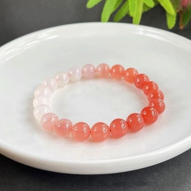 【Paiya 派亞】鹽源瑪瑙漸變色手鏈 水蜜桃紅瑪瑙圓珠單圈手串送禮好物/交換禮物