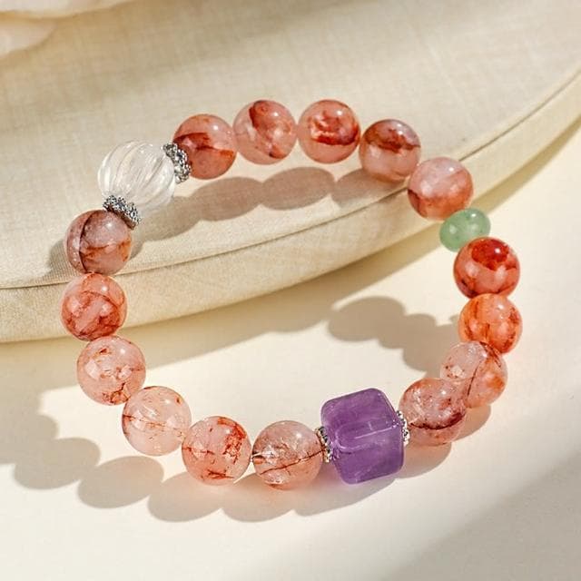 【Paiya 派亞】紅膠花白水晶南瓜串珠手鏈女時尚高級感紫水晶方糖手串交換禮物/過年送禮