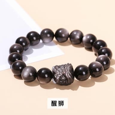 【Paiya 派亞】7A級8-12MM銀曜石醒獅手鏈黑曜石圓珠手串男女手飾品禮物送禮好物/交換禮物
